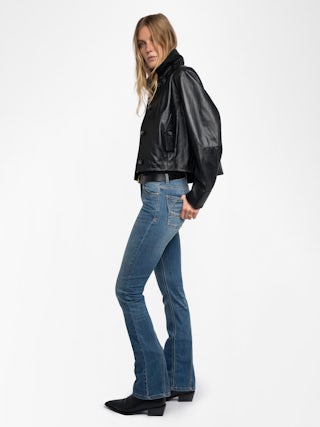 Liston 100% Leather Jacket - Short button-up jacket in smooth leather with embossed wing on the back.