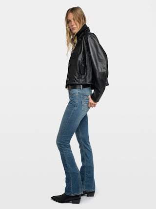 Jacke Liston 100% Leder - Kurze, geknöpfte Jacke aus glattem Leder mit geprägtem Flügel auf dem Rücken.