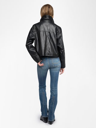 Liston 100% Leather Jacket - Short button-up jacket in smooth leather with embossed wing on the back.