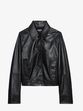 Liston 100% Leather Jacket - Short button-up jacket in smooth leather with embossed wing on the back.