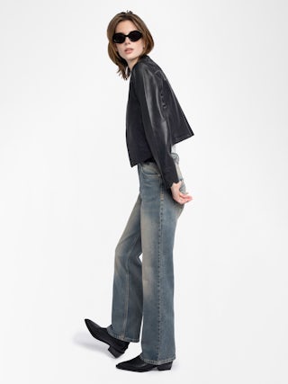 Luxi Leather Jacket - Fitted jacket in smooth leather with contrasting western panels and long sleeves.