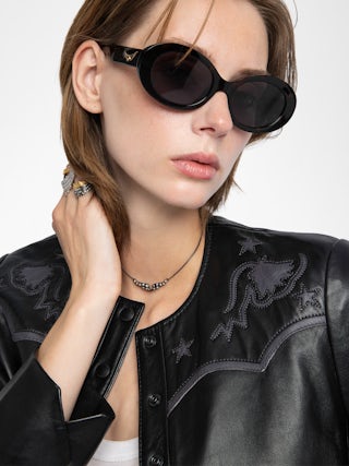 Luxi Leather Jacket - Fitted jacket in smooth leather with contrasting western panels and long sleeves.