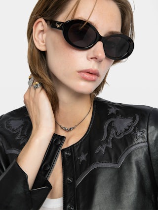 Luxi Leather Jacket - Fitted jacket in smooth leather with contrasting western panels and long sleeves.