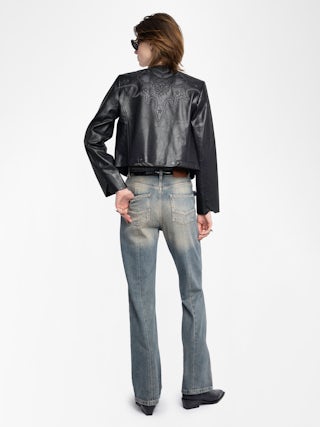 Luxi Leather Jacket - Fitted jacket in smooth leather with contrasting western panels and long sleeves.