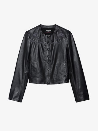 Luxi Leather Jacket - Fitted jacket in smooth leather with contrasting western panels and long sleeves.