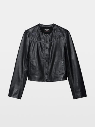 Luxi Leather Jacket - Fitted jacket in smooth leather with contrasting western panels and long sleeves.
