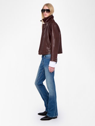 Kimo Leather Jacket - Smooth leather jacket with angled flap pockets and zip fastening.