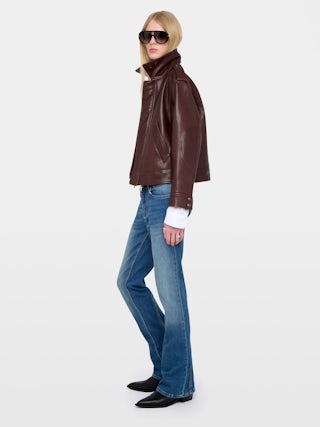 Kimo Leather Jacket - Smooth leather jacket with angled flap pockets and zip fastening.