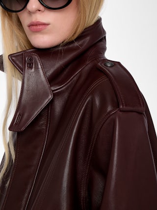 Kimo Leather Jacket - Smooth leather jacket with angled flap pockets and zip fastening.