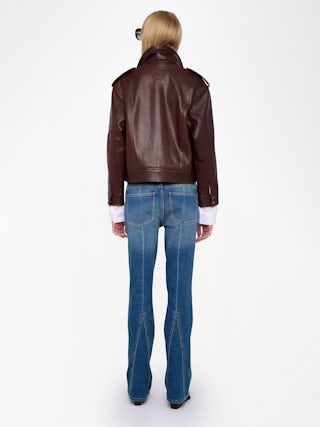Kimo Leather Jacket - Smooth leather jacket with angled flap pockets and zip fastening.
