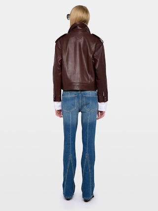 Kimo Leather Jacket - Smooth leather jacket with angled flap pockets and zip fastening.