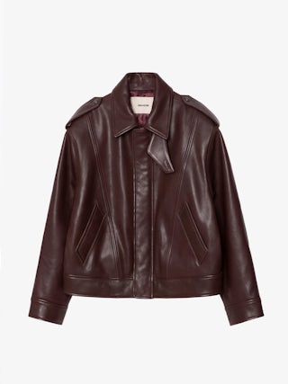 Kimo Leather Jacket - Smooth leather jacket with angled flap pockets and zip fastening.