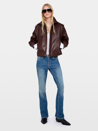 Kimo Leather Jacket - Smooth leather jacket with angled flap pockets and zip fastening.