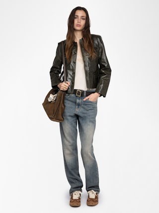 Blouson Liam Cuir - Blouson ajusté boutonné avec ailes embossées en cuir glossy.