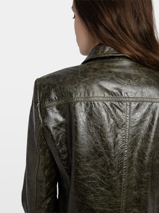 Liam Leather Jacket - Fitted buttoned jacket with embossed wings in glossy leather.