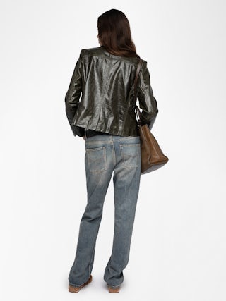 Blouson Liam Cuir - Blouson ajusté boutonné avec ailes embossées en cuir glossy.