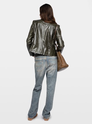 Liam Leather Jacket - Fitted buttoned jacket with embossed wings in glossy leather.