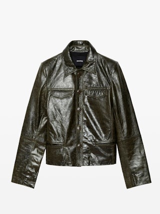 Liam Leather Jacket - Fitted buttoned jacket with embossed wings in glossy leather.