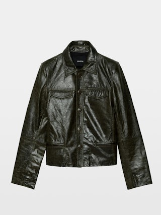 Liam Leather Jacket - Fitted buttoned jacket with embossed wings in glossy leather.