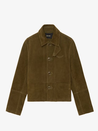 Blouson Lessa Cuir Suede - Blouson court boutonné en cuir suède effet deep dye avec aile embossée.