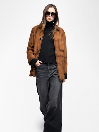 Blouson Venezia Cuir - Blouson en daim, poches plaquées avec signature broderie ZV .