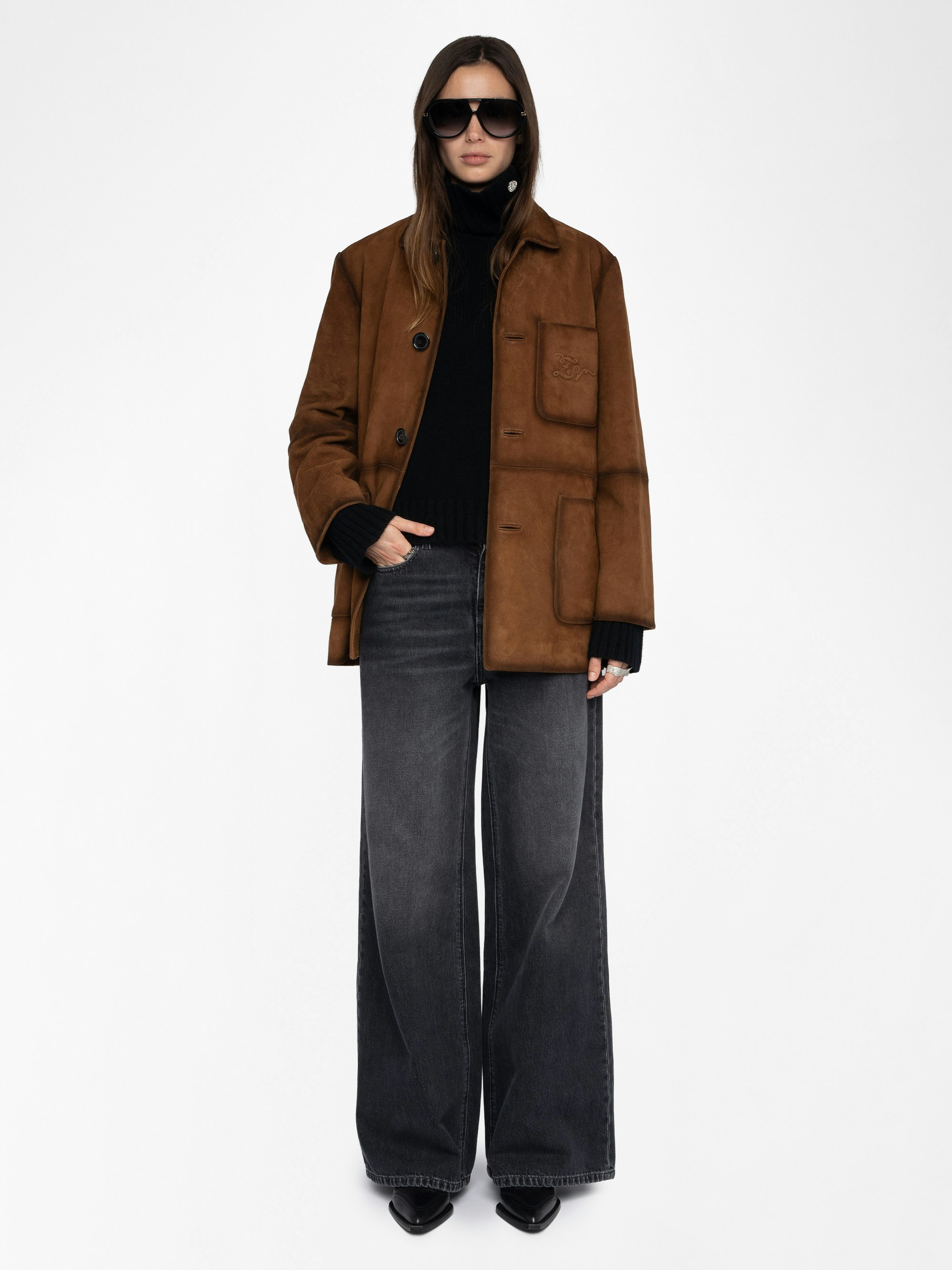 Venezia Leather Jacket - Suede jacket, patch pockets with ZV embroidery signature.