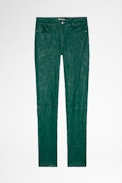 Phlame Crinkled Leather Trousers - Women's green crinkled leather pants. Buying this product, you support a responsible leather production through Leather Working Group.