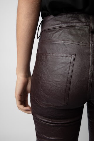 Pantalon Phlame Cuir Froissé - Pantalon en cuir froissé marron.