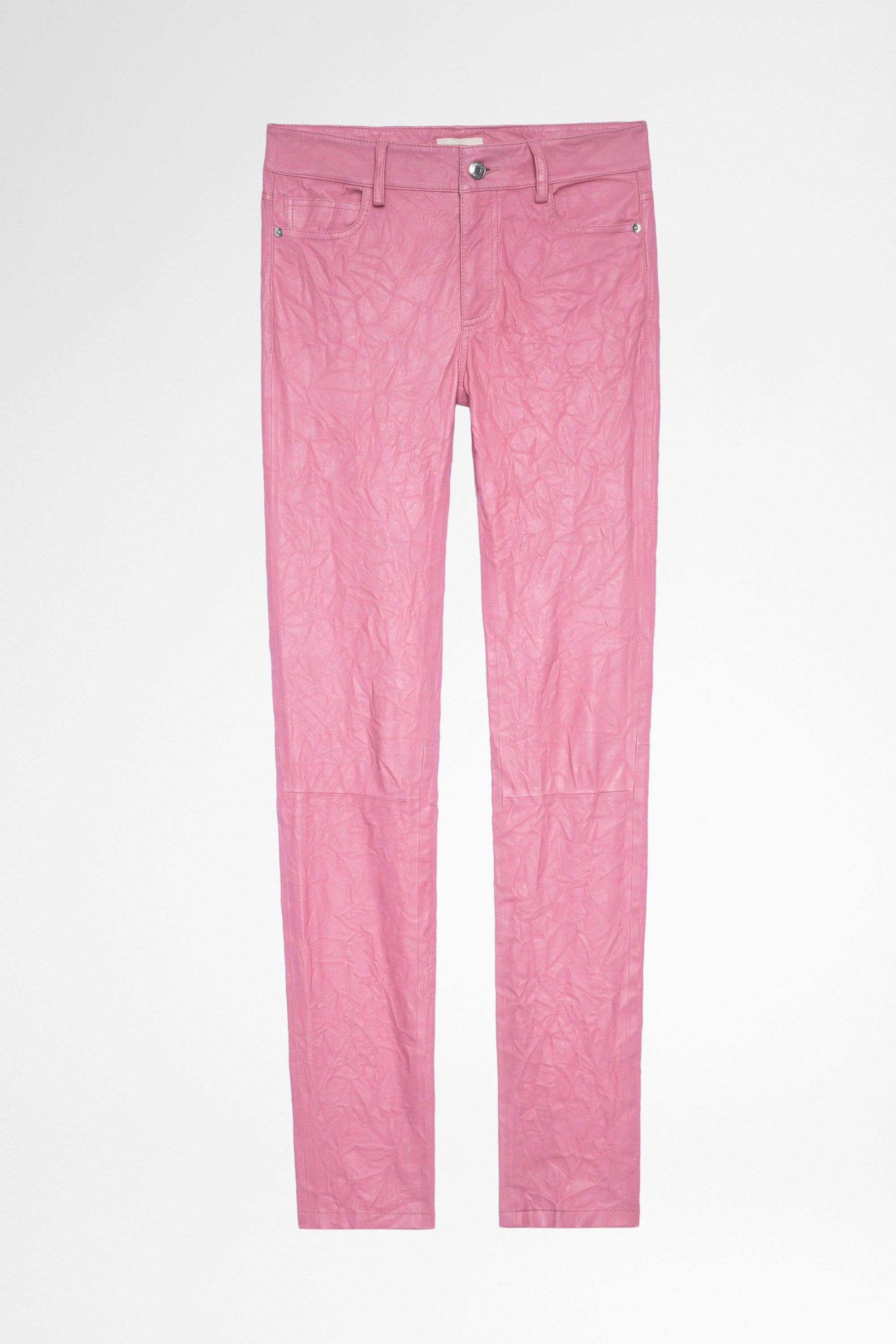 Phlame Creased Leather Trousers Women's pink crumpled leather pants. Buying this product, you support a responsible leather production through Leather Working Group.