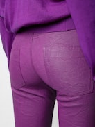 Phlame Crinkled Leather Pants - Purple crinkled leather pants with pockets.