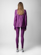 Phlame Crinkled Leather Pants - Purple crinkled leather pants with pockets.