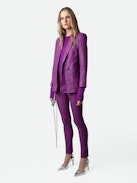 Phlame Crinkled Leather Pants - Purple crinkled leather pants with pockets.