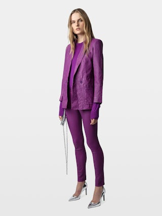 Pantaloni Phlame in pelle stropicciata - Pantaloni in pelle stropicciata con tasche.