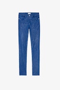 Hose Phlame Knitterleder - Damenhose aus blauem Knitterleder