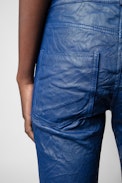 Hose Phlame Knitterleder - Damenhose aus blauem Knitterleder