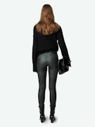 Phlame Crinkled Leather Pants - Dark green crinkled leather pants with pockets.