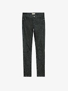 Phlame Crinkled Leather Pants - Dark green crinkled leather pants with pockets.