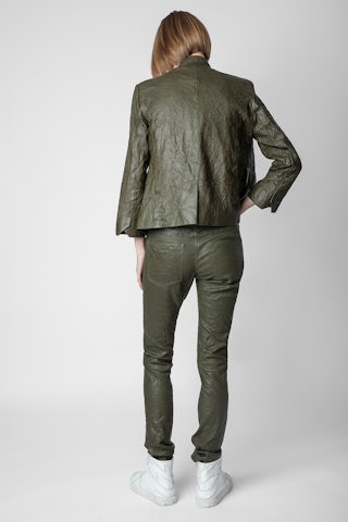 Pantalon Phlame Cuir Froissé - Women's crinkled leather pants.