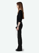 Hose Hippie Knitterleder - Damenhose aus schwarzem Knitterleder