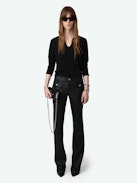 Hose Hippie Knitterleder - Damenhose aus schwarzem Knitterleder