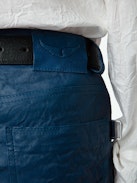 Hippie Crinkled Leather Pants - Blue crinkled leather pants with flap pockets.