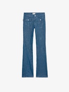Hippie Crinkled Leather Pants - Blue crinkled leather pants with flap pockets.