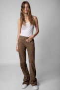 Parfait Creased Suede Trousers - Women's bronze creased suede trousers