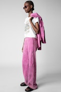 Parfait Creased Suede Trousers - Women’s pink creased suede wide-leg trousers