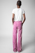Parfait Creased Suede Trousers - Women’s pink creased suede wide-leg trousers