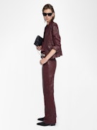 Pantalon Evy Cuir - Pantalon large en cuir froissé multi poches.