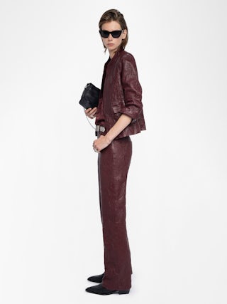 Evy Leather Pants - Wide-leg pants in crinkled leather with multiple pockets.