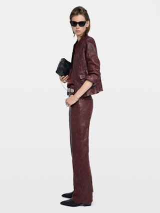Evy Leather Pants - Wide-leg pants in crinkled leather with multiple pockets.