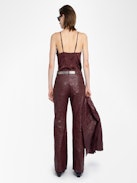 Pantalon Evy Cuir - Pantalon large en cuir froissé multi poches.
