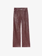 Pantalon Evy Cuir - Pantalon large en cuir froissé multi poches.